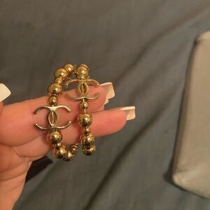 Gold pearl beaded hoops